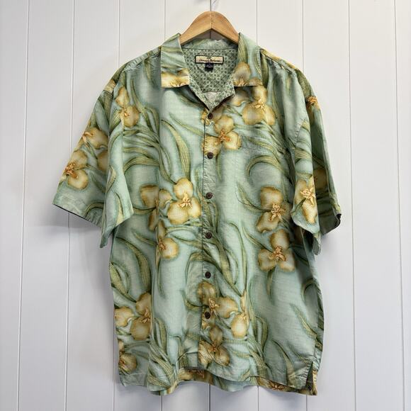 Tommy Bahama Other - Tommy Bahamas Silk Hawaiian Shirt Men XL Green Yellow Preppy Vacation Beach Golf